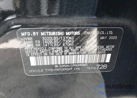 2023 Mitsubishi Mirage Es from USA, damaged, VIN ML32AUHJ1PH006883